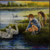 Painel de Azulejo - Meninos com Cisnes - Image 2